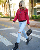 Women's Bomber Jacket with Zip Front and Ribbed Trim Finish 1
