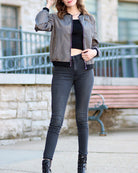 Women's Bomber Jacket with Zip Front and Ribbed Trim Finish 3