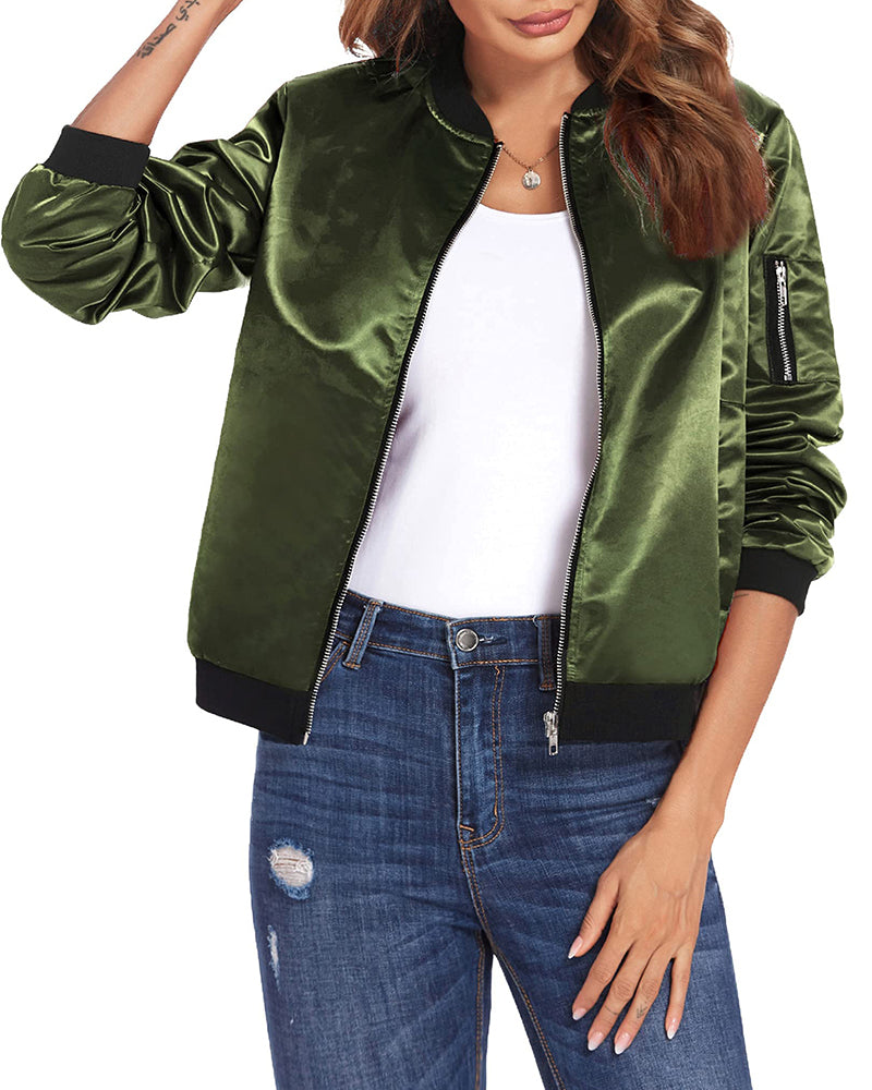 Women's Bomber Jacket with Zip Front and Ribbed Trim Finish 4
