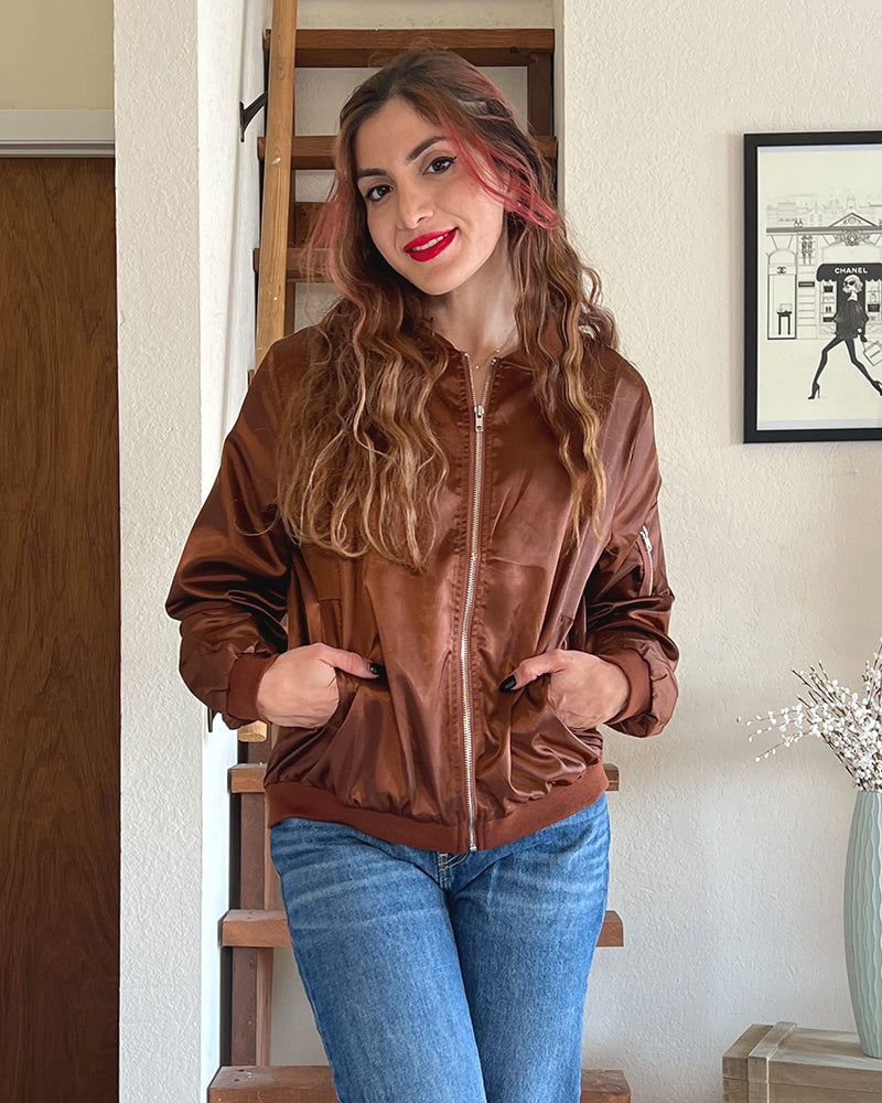 Women's Bomber Jacket with Zip Front and Ribbed Trim Finish 5
