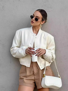 Women's Casual Bomber Jacket with Front Buttons and Flap Pockets 2