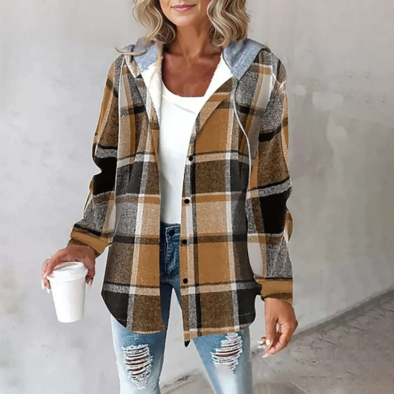 Women's Checked Hooded Coat 4