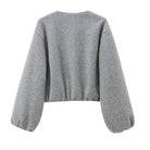 Women's Cropped Bomber Jacket with Long Sleeves and Zip Front 3
