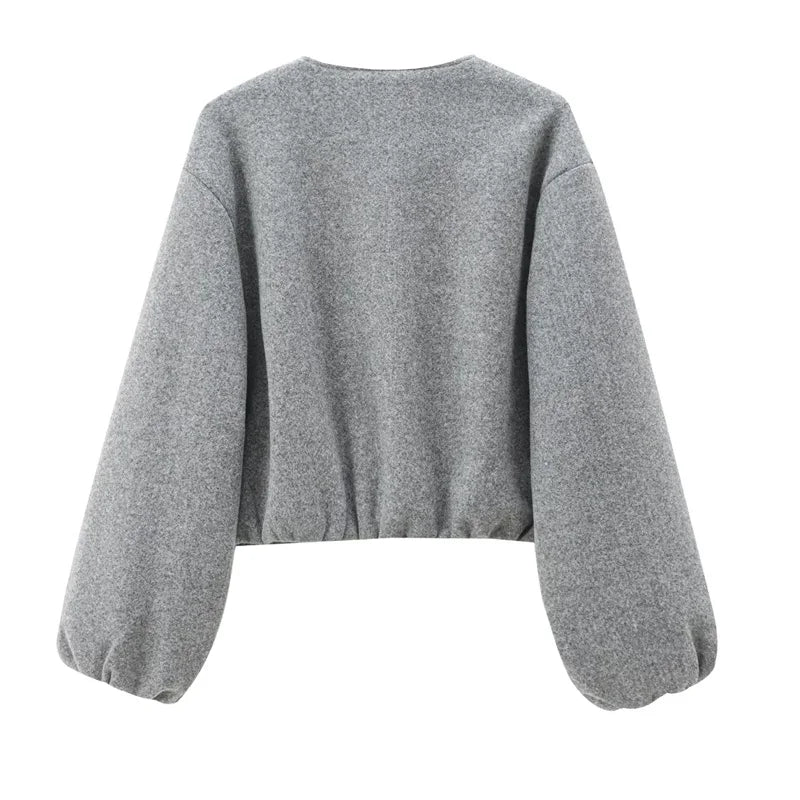 Women's Cropped Bomber Jacket with Long Sleeves and Zip Front 3