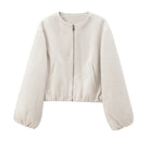 Women's Cropped Bomber Jacket with Long Sleeves and Zip Front 4