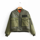 Women's Cropped Utility Bomber Jacket with Patch Pockets and Zip Sleeve 0