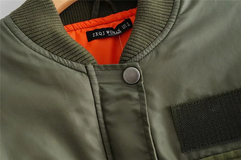 Women's Cropped Utility Bomber Jacket with Patch Pockets and Zip Sleeve 3