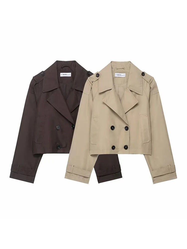 Women's Double Breasted Trench Coat with Pockets – Stylish Autumn Winter Office Jacket 1