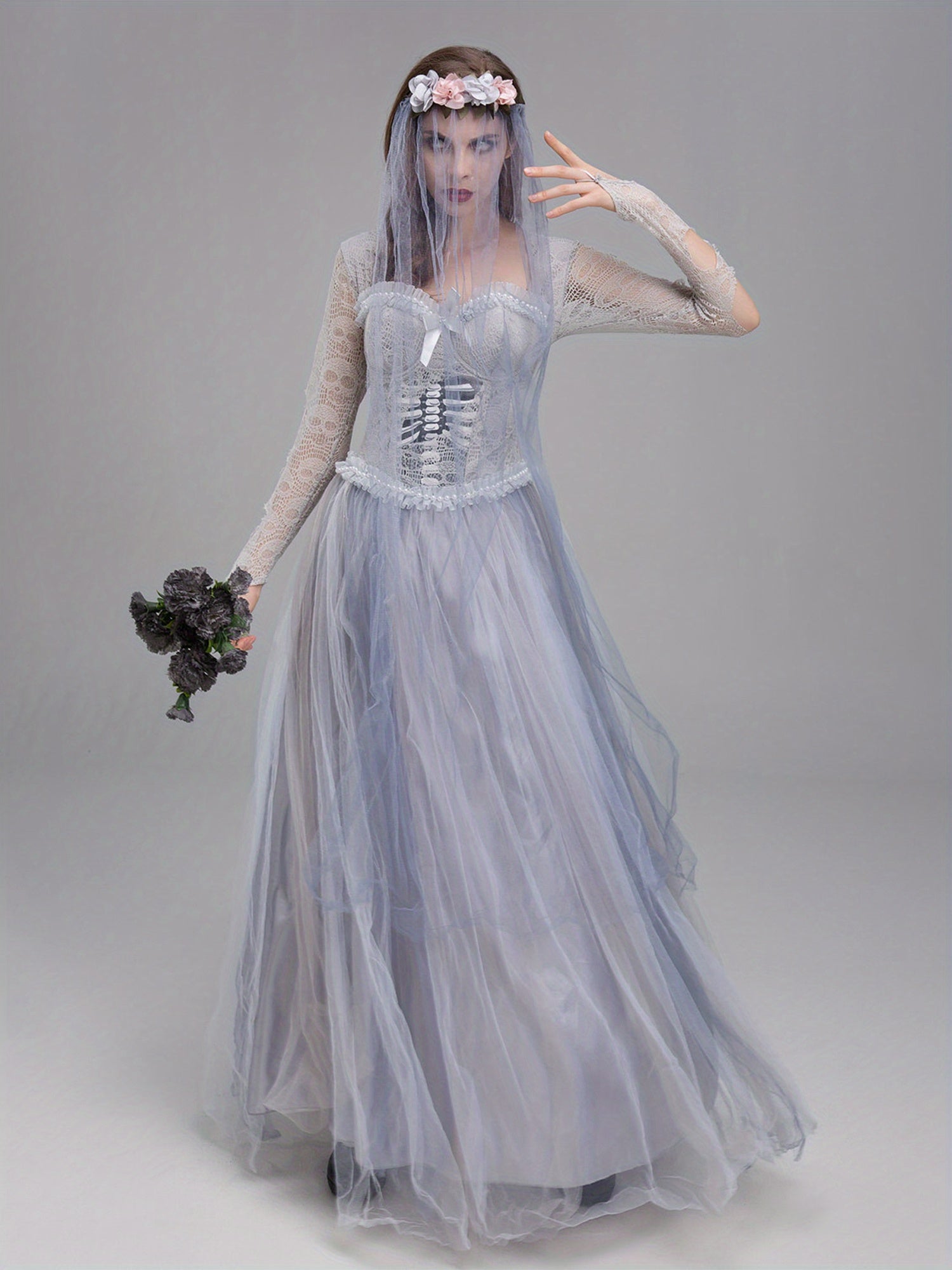 Women’s Lace Maxi Dress | Gothic Corpse Bride Halloween Costume 4
