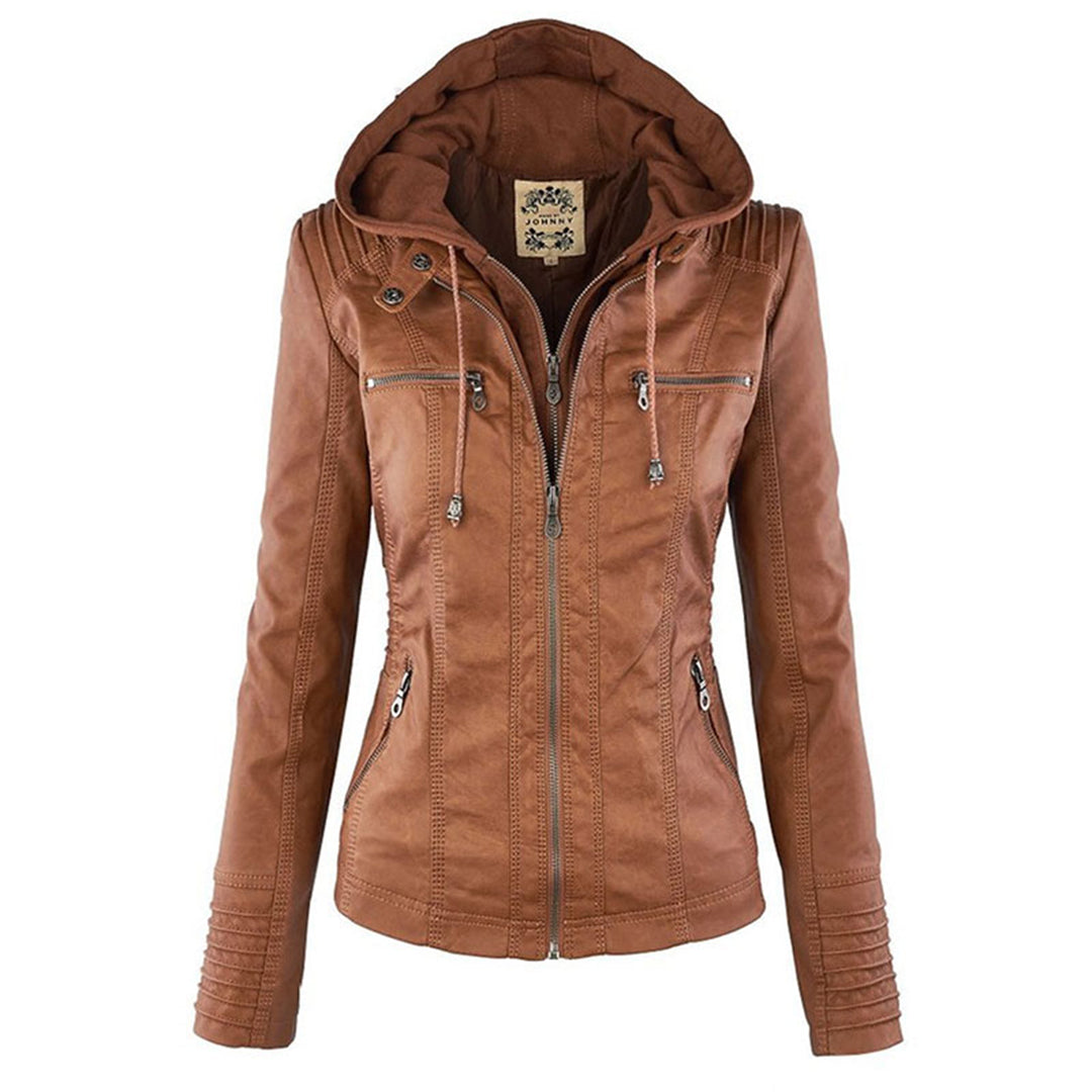 Women's Leather Hooded Jacket | Lightweight Moto Style 0