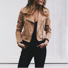 Women's Leather Jacket with Asymmetrical Zip and Lapel Collar 1