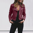 Women's Leather Jacket with Asymmetrical Zip and Lapel Collar 4