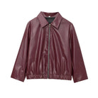 Women's Leather Jacket with Zipper Front and Classic Lapel Collar 0