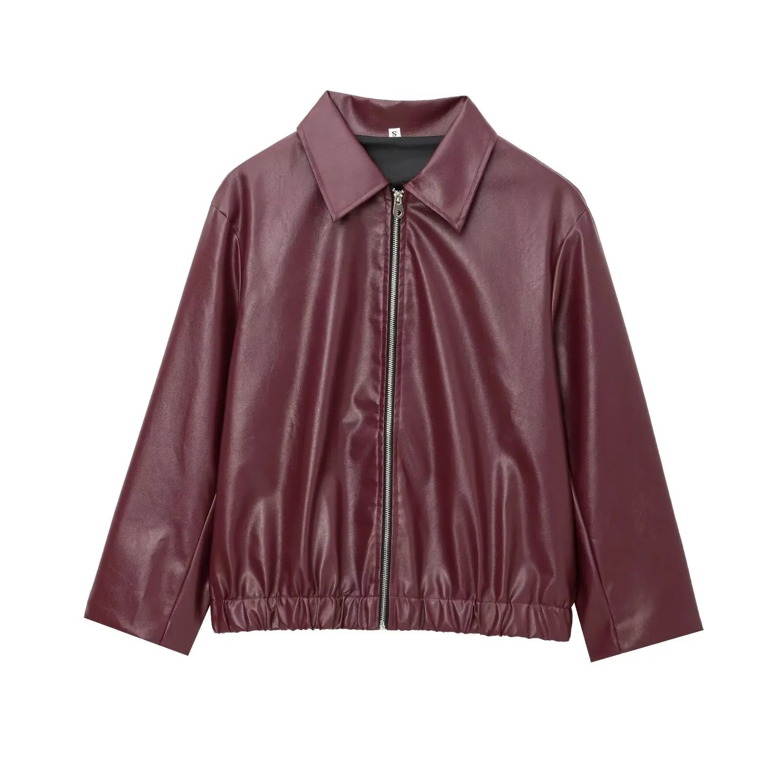Women's Leather Jacket with Zipper Front and Classic Lapel Collar 0