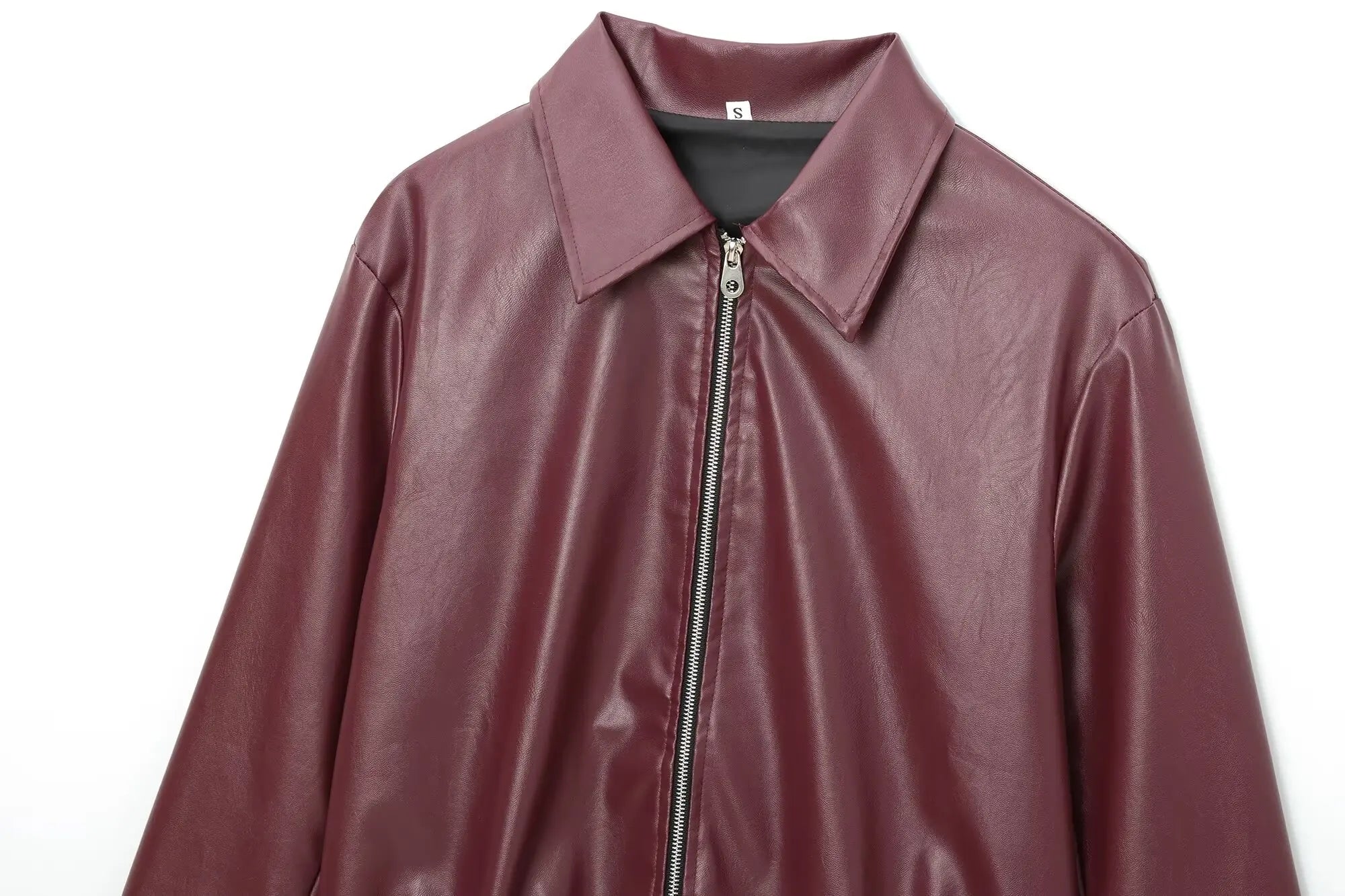 Women's Leather Jacket with Zipper Front and Classic Lapel Collar 5