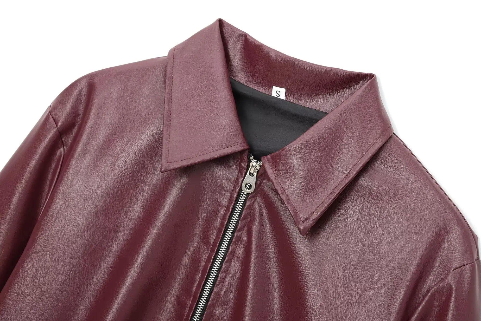Women's Leather Jacket with Zipper Front and Classic Lapel Collar 6
