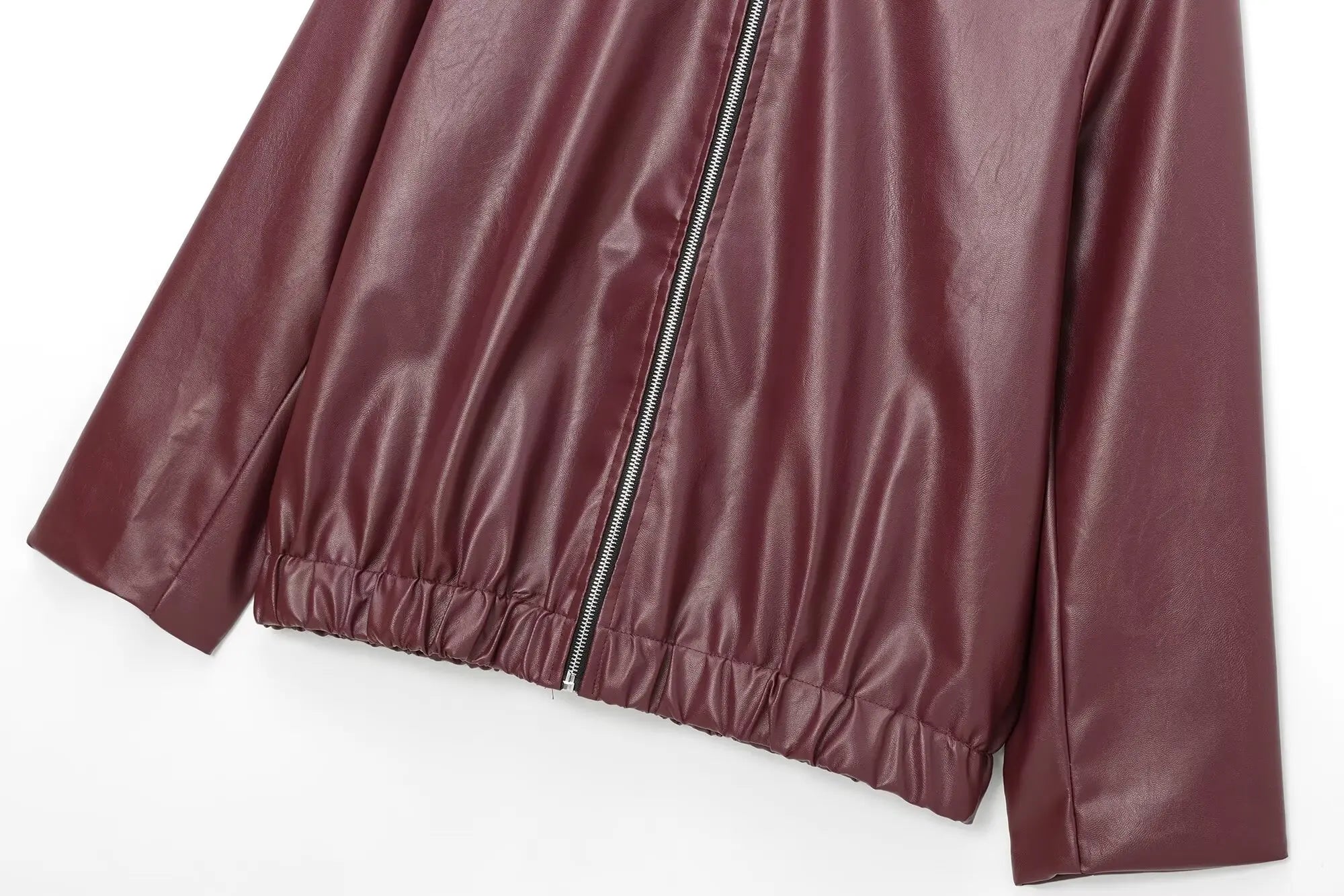 Women's Leather Jacket with Zipper Front and Classic Lapel Collar 8