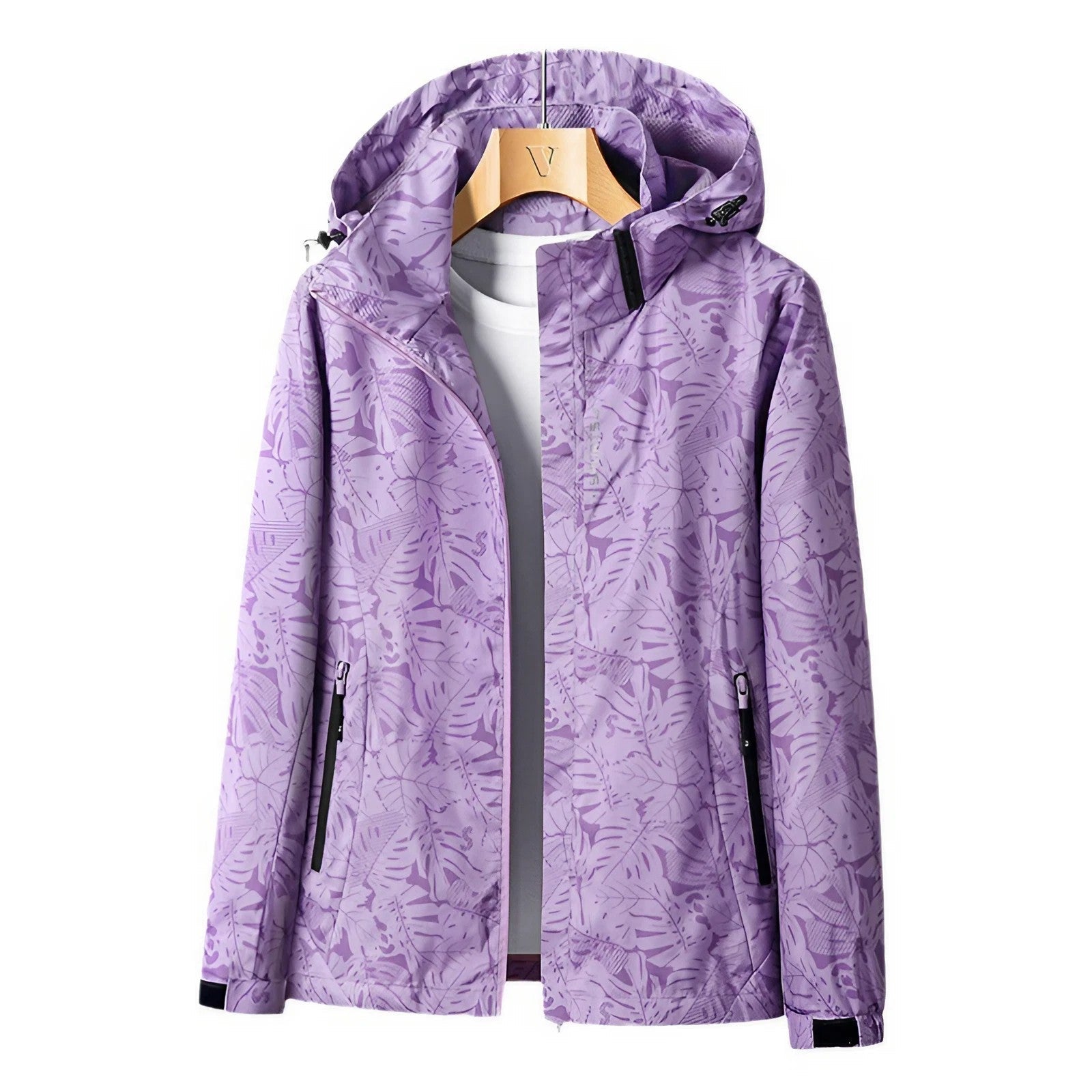 Women's Lightweight Waterproof Jacket with Adjustable Hood and Zip Pockets for Outdoor Activities 2