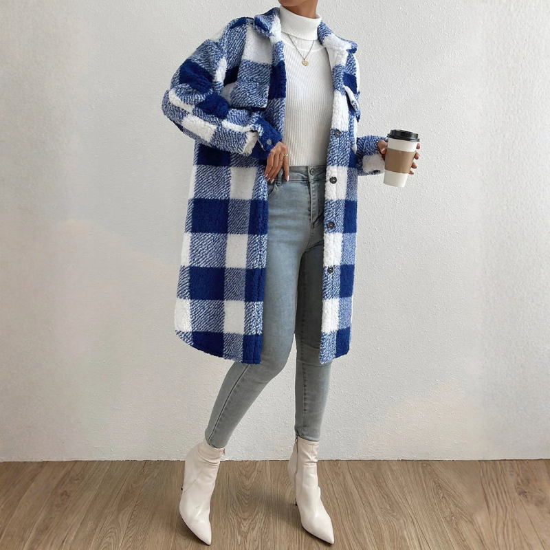 Women's Long Plaid Coat – Full-Length Winter Style with Pockets 1