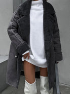 Women's Long Suede Cardigan with Suit Collar - Elegant Fall and Winter Outerwear 2