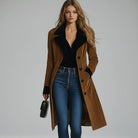 Women's Long Trench Over Coat - Double Breasted Overcoat 0