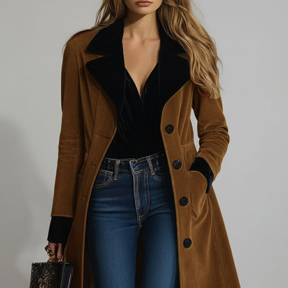 Women's Long Trench Over Coat - Double Breasted Overcoat 1