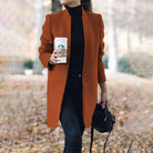 Women's Long Wool Trench Coat with Stand Collar and Sleek Fit 2