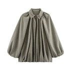 Women's Loose Fit Bomber Jacket with Long Puff Sleeves and Zip Front 0