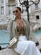 Women's Loose Fit Bomber Jacket with Long Puff Sleeves and Zip Front 1