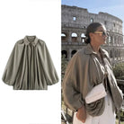 Women's Loose Fit Bomber Jacket with Long Puff Sleeves and Zip Front 5