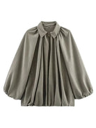 Women's Loose Fit Bomber Jacket with Long Puff Sleeves and Zip Front 6
