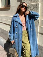 Women's Oversized Denim Trench Coat with Button Front Design 2