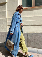 Women's Oversized Denim Trench Coat with Button Front Design 3