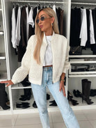 Women's Quilted Bomber Jacket with Zip Front and Ribbed Trim 1