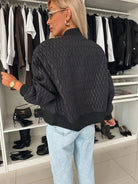 Women's Quilted Bomber Jacket with Zip Front and Ribbed Trim 7