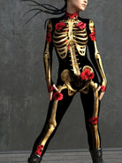 Women’s Skeleton Print Halloween Costume Jumpsuit | Long Sleeve Stretch Fit 0