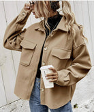 Women’s Stylish Oversized Wool Blend Winter Jacket – Button Front Coat with Functional Chest Flap Pockets 0