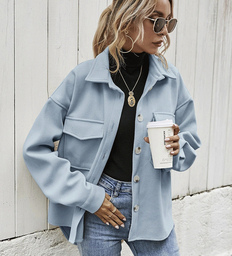 Women’s Stylish Oversized Wool Blend Winter Jacket – Button Front Coat with Functional Chest Flap Pockets 1