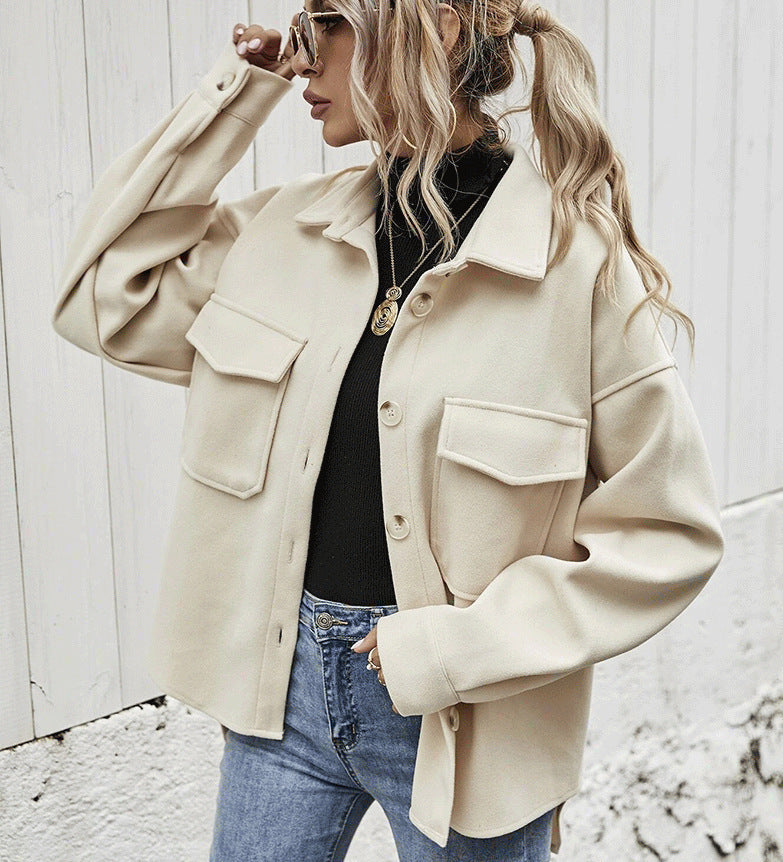 Women’s Stylish Oversized Wool Blend Winter Jacket – Button Front Coat with Functional Chest Flap Pockets 2