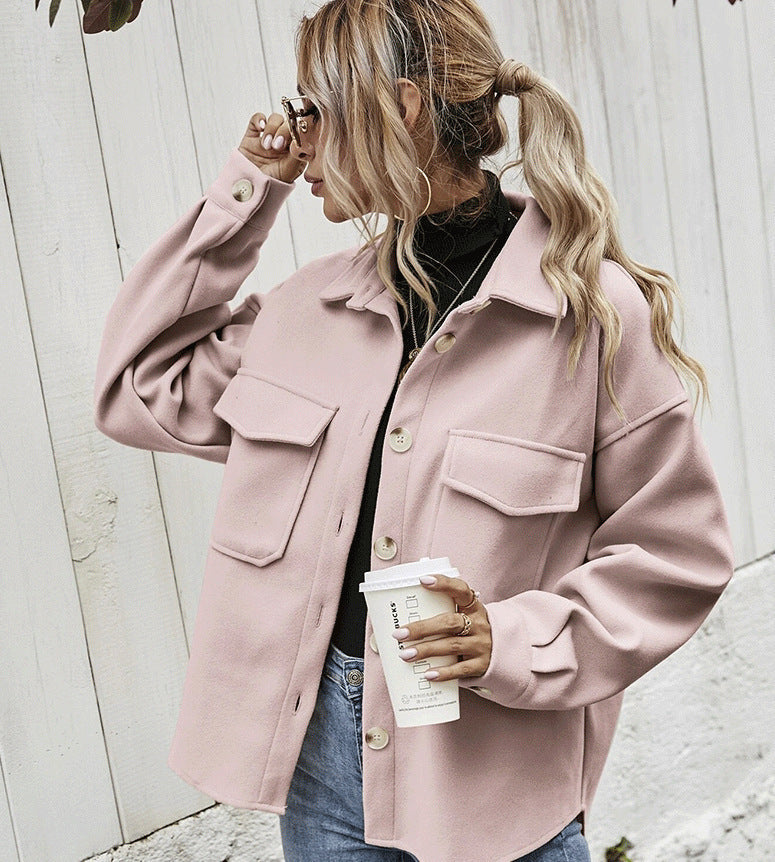 Women’s Stylish Oversized Wool Blend Winter Jacket – Button Front Coat with Functional Chest Flap Pockets 3