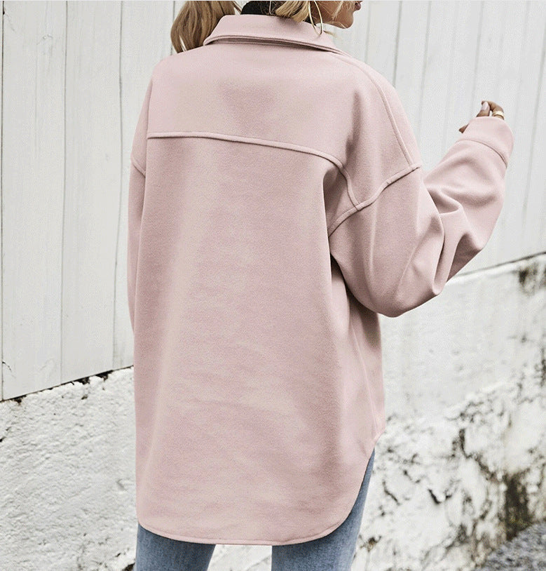 Women’s Stylish Oversized Wool Blend Winter Jacket – Button Front Coat with Functional Chest Flap Pockets 4