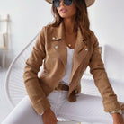Women's Stylish Zip-Up Leather Jacket with Button Details 1