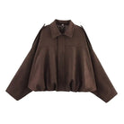 Women's Suede Bomber Jacket in Brown and Green – Casual Vintage Motorcycle Coat with Zipper Closure 10