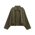 Women's Suede Bomber Jacket in Brown and Green – Casual Vintage Motorcycle Coat with Zipper Closure 7