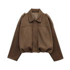 Women's Suede Bomber Jacket in Brown and Green – Casual Vintage Motorcycle Coat with Zipper Closure 8