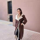 Women's Tailored Long Leather Coat with Plush Lining and Wide Lapels – Winter Coat for Formal and Casual Wear 1