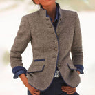 Women's Vintage Buttoned Winter Jacket with High Collar Detail 0