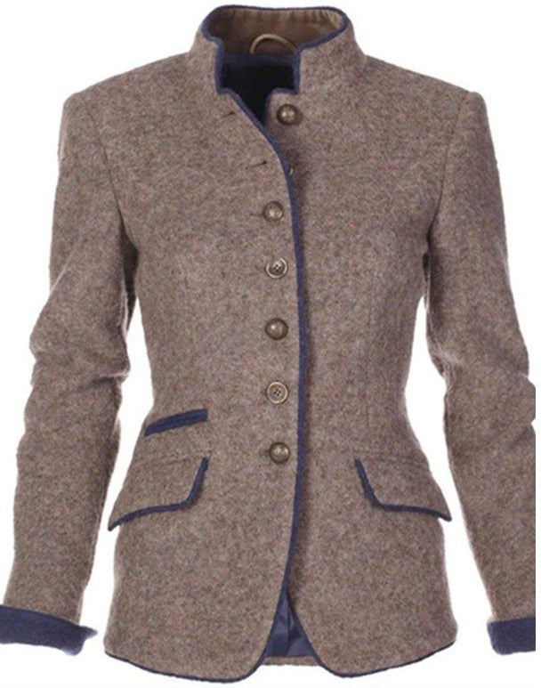 Women's Vintage Buttoned Winter Jacket with High Collar Detail 1
