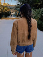 Women's Vintage Suede Short Jacket with Zipper Pockets – Casual Loose Fit for Spring and Autumn 4