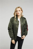 Women's Windproof Bomber Jacket with Zip Pocket and Ribbed Cuffs 1